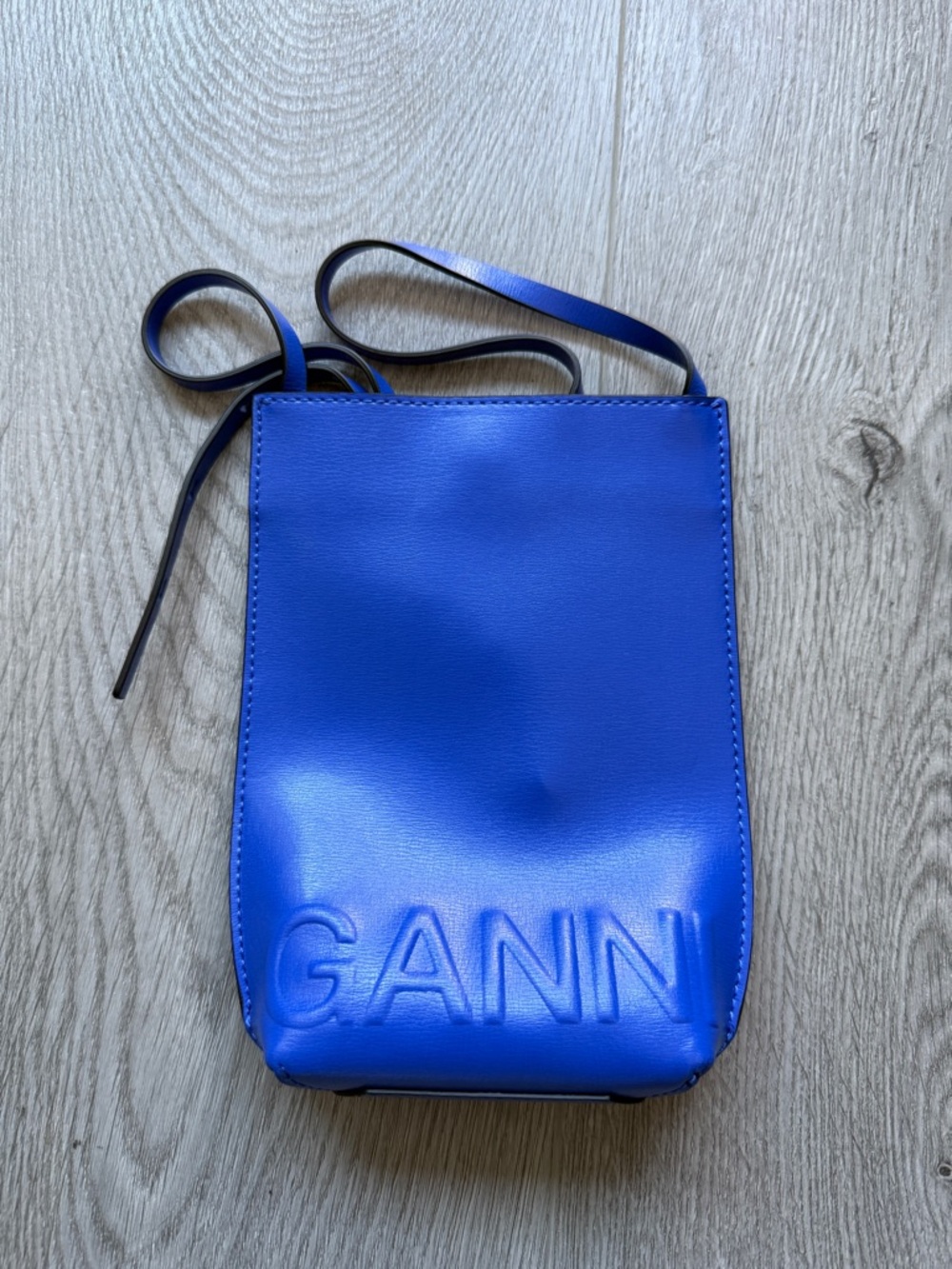 Ganni Electric Blue Embossed Logo Crossbody Bag